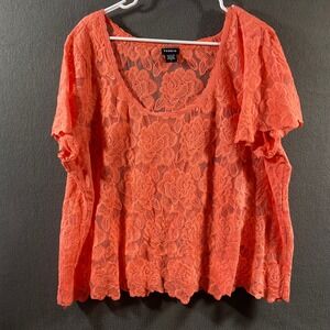 Torrid women cotton‎ top 2x Floral Lace sheer Coral Pink romantic fairy festival
